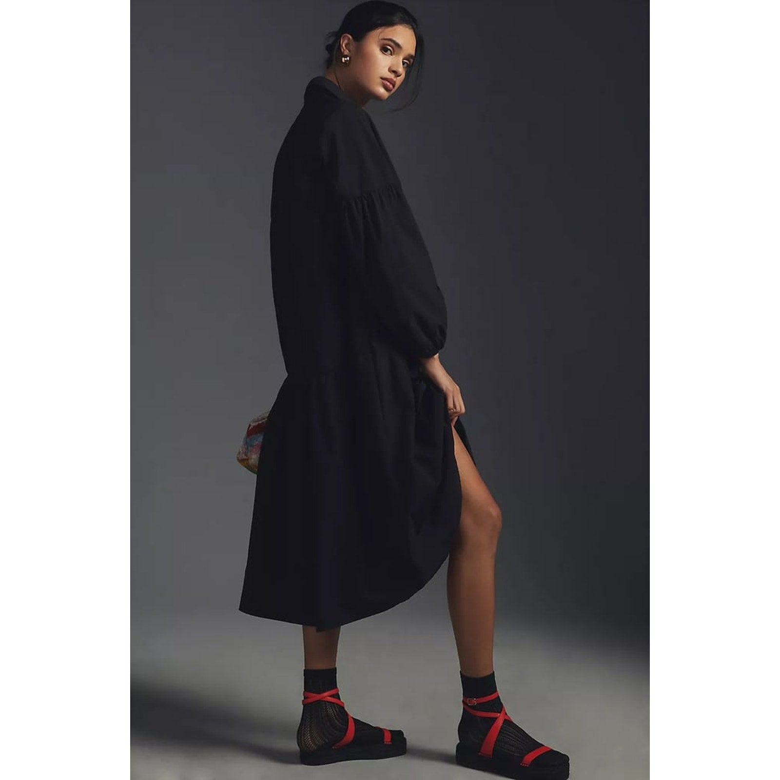 New Anthropologie MAEVE Button-Front Poplin Midi Dress $160 XXS/00 Black