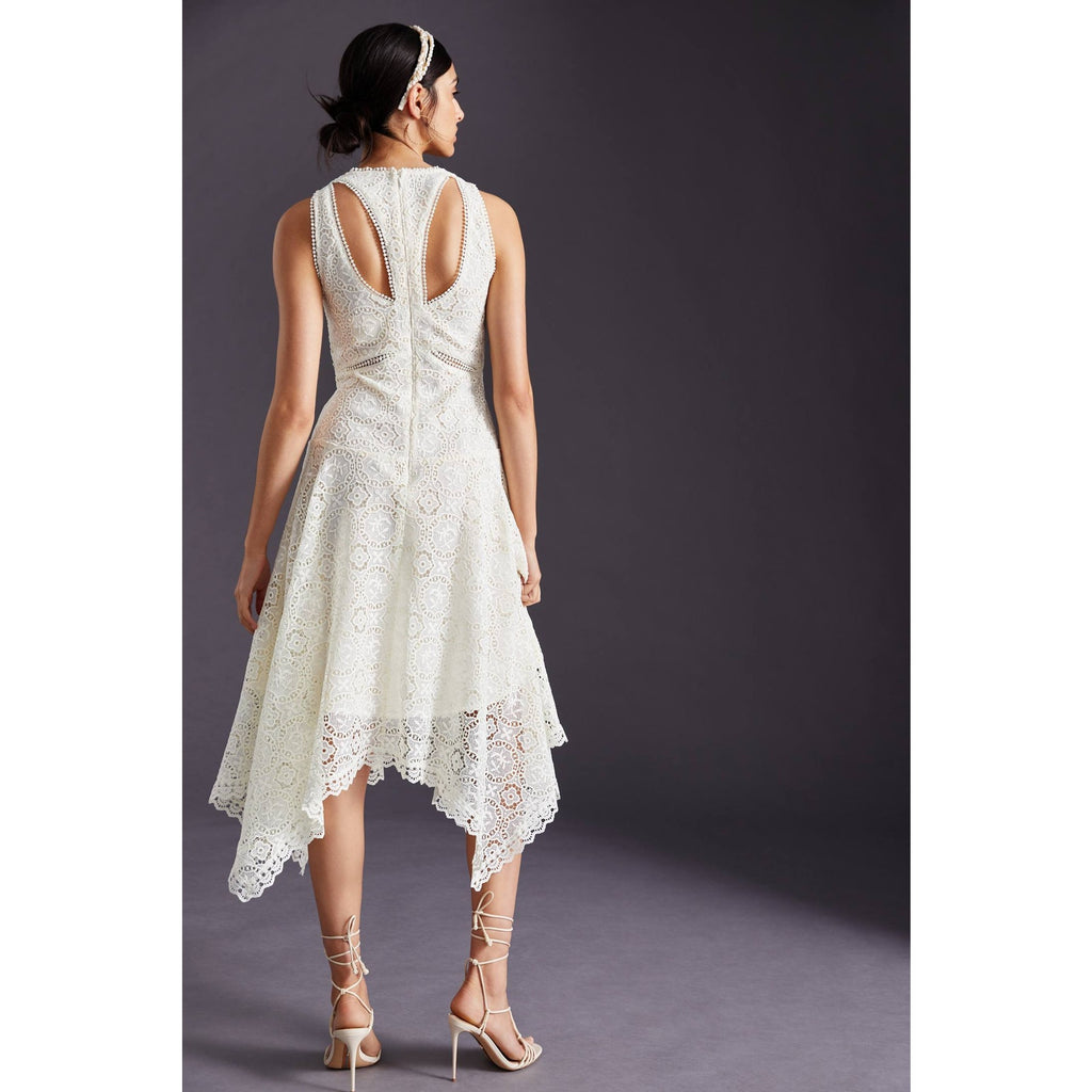 New Anthropologie Embroidered Lace Cutout Maxi Dress $270 SIZE 8 Ivory MIDI