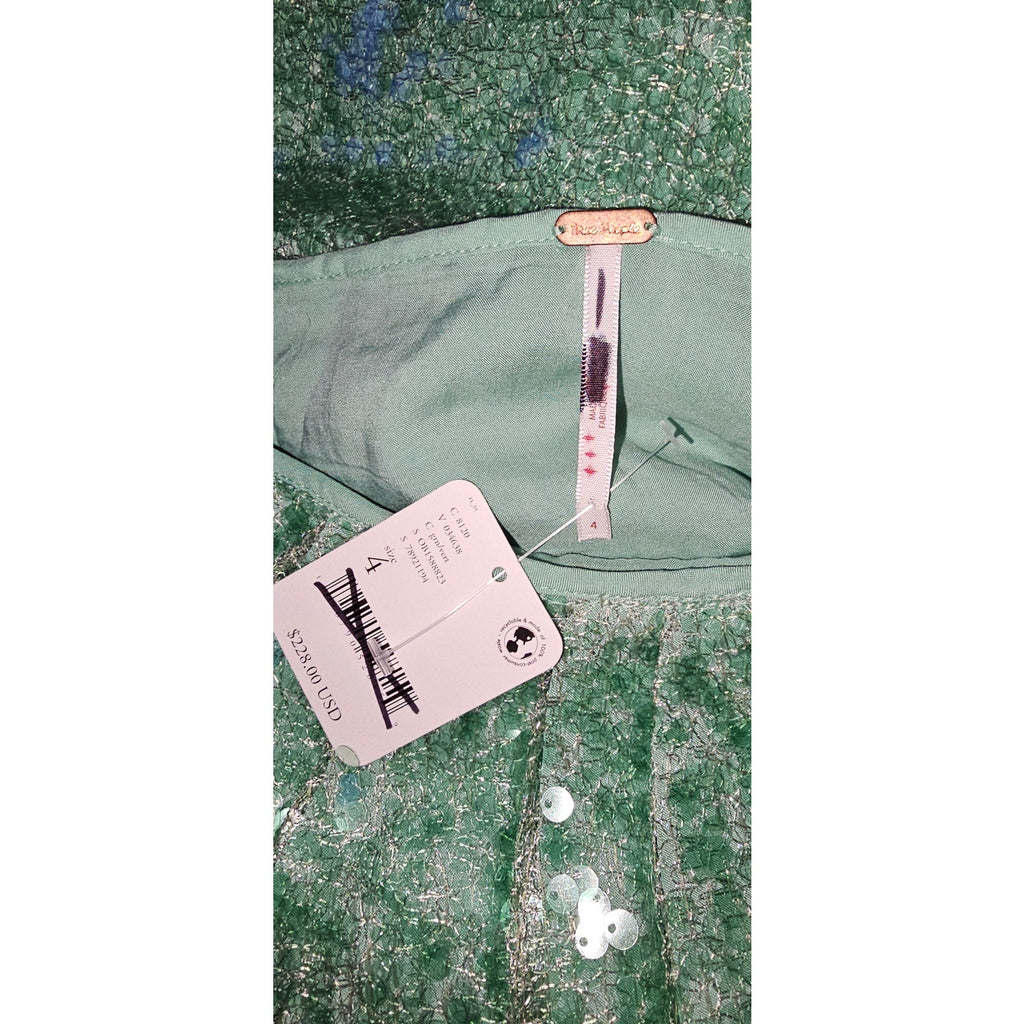 New Free People Poets Sequin Sarong Skirt $228 SIZE 4 Green