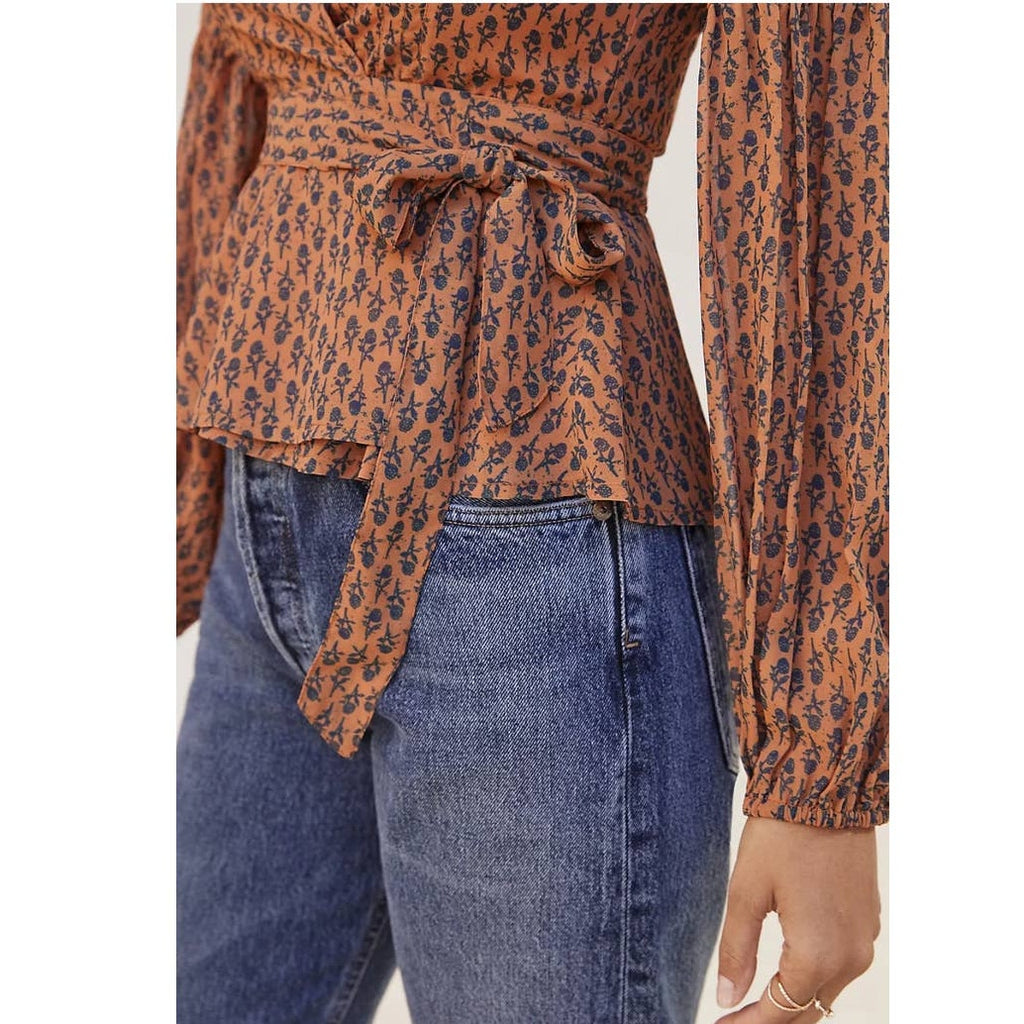 Anthropologie Porridge Puff Long Sleeve Wrap Blouse