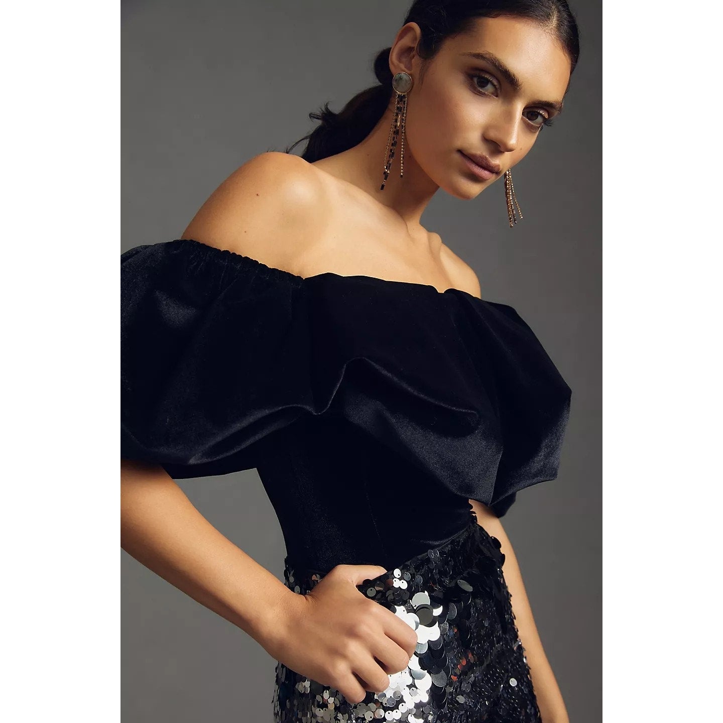 New Anthropologie Hutch Velvet Corset Top $148 SIZE 0P Black Off The Shoulder
