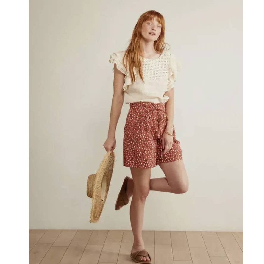 New Anthropologie x The Odells Malmo Belted Beach Shorts $248 SIZE 6 Red Motif