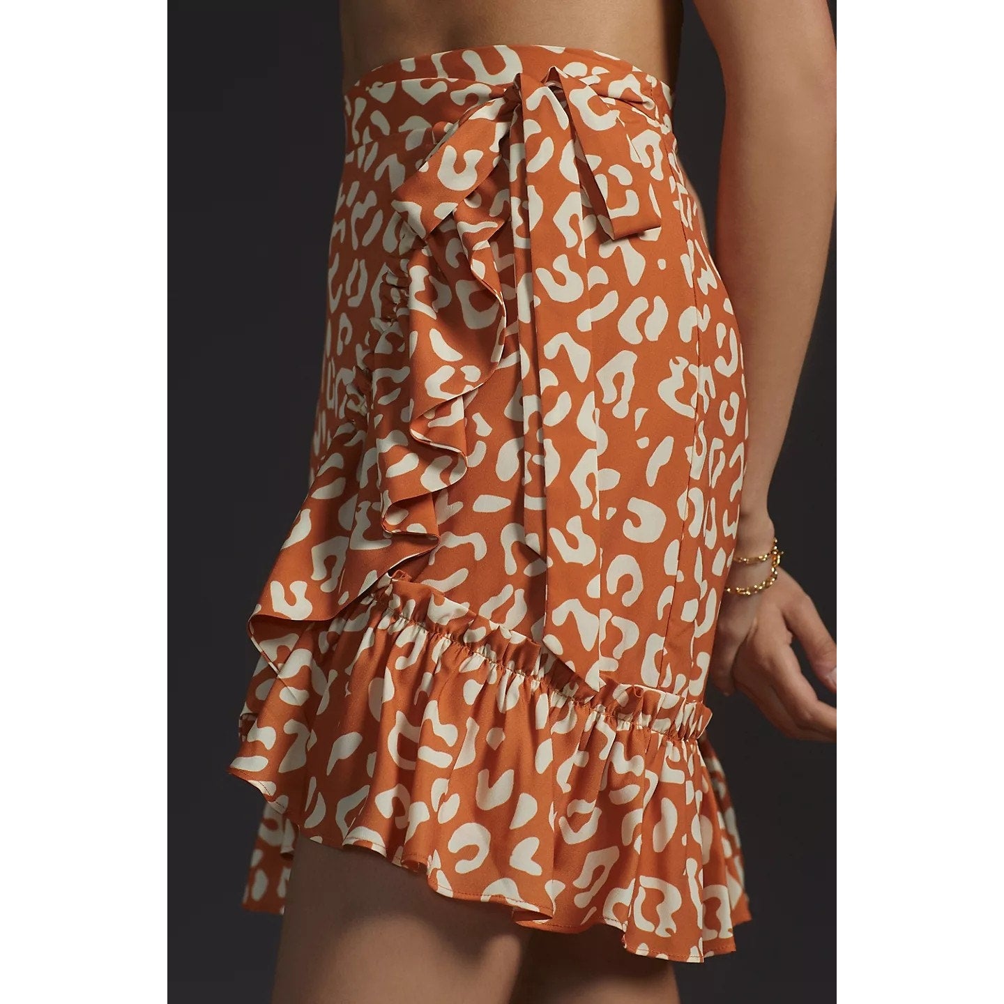 New Anthropologie Hutch Wrap Mini Skirt $130 PLUS 1X Orange Motif