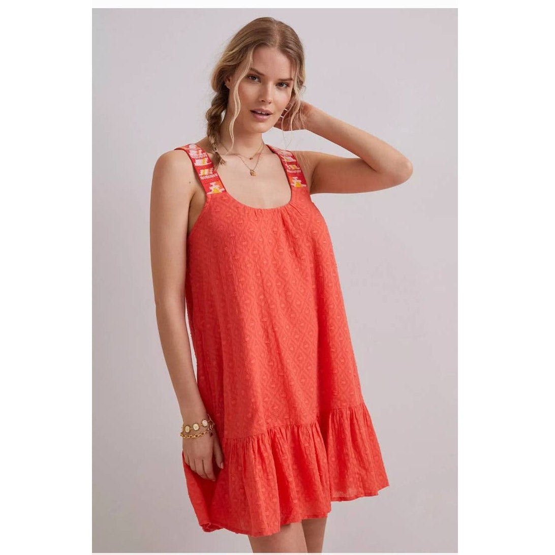 New Anthropologie Coral Embroidered Tunic Dress $148 SMALL Pink Boho