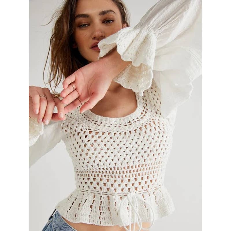 Free People Megan Crochet Cropped Hem Top