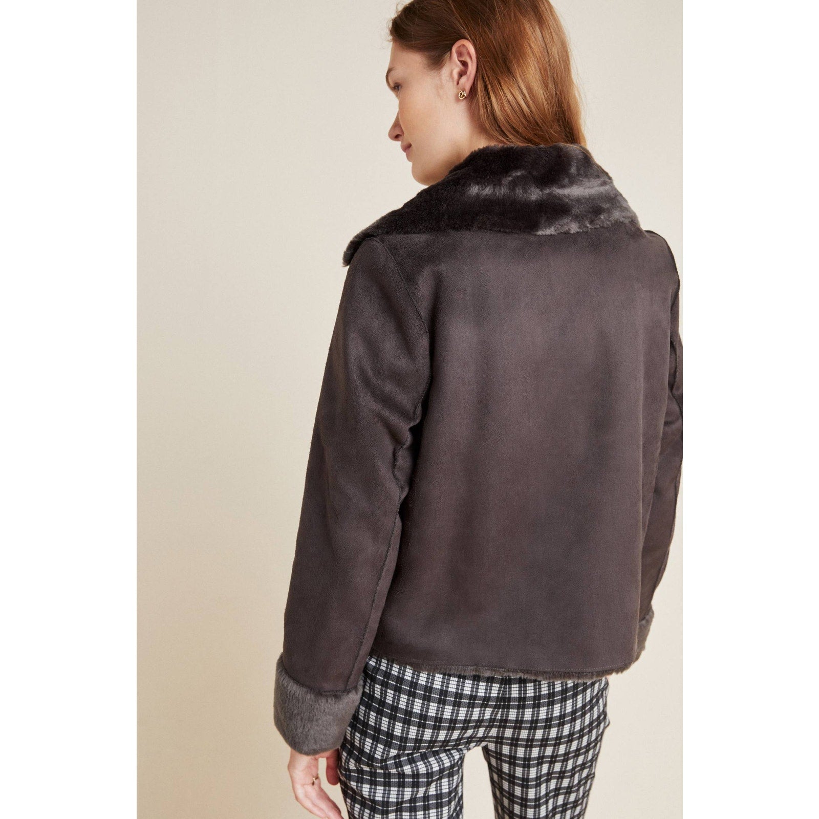 New Anthropologie Evita Faux Fur Aviator Jacket $240 SIZE 6 Gray