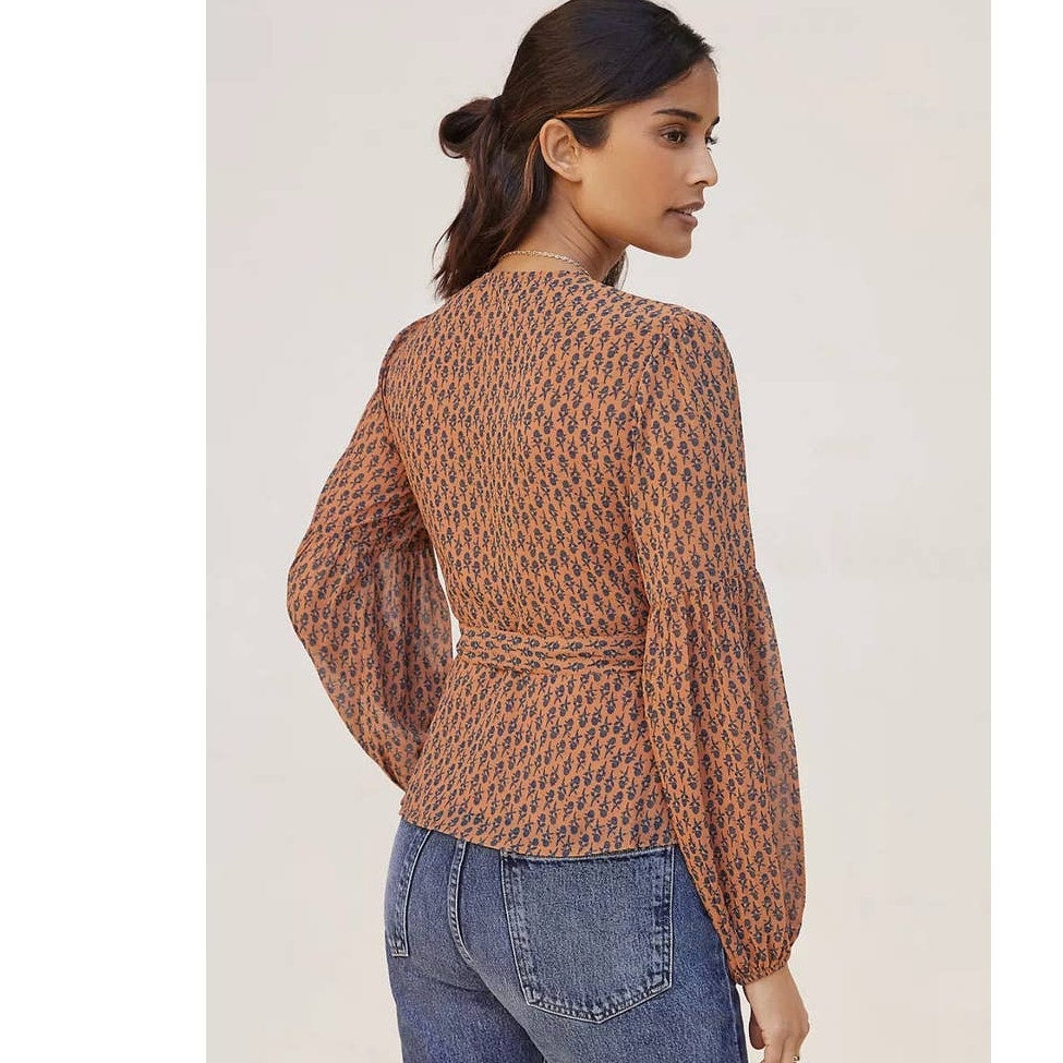 Anthropologie Porridge Puff Long Sleeve Wrap Blouse