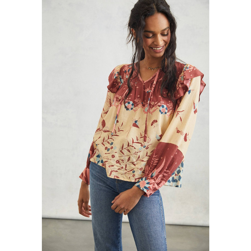 New Anthropologie Othilia Thessaly Ruffled Floral Long Sleeve Blouse $158 SMALL