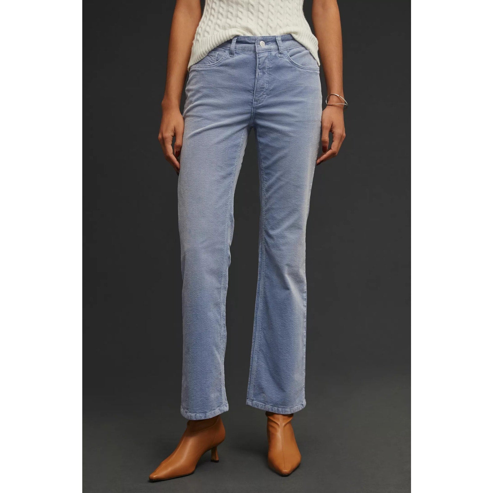 New Anthropologie The Yaya Mid-Rise Crop Flare Corduroy Jeans 23T Blue $148