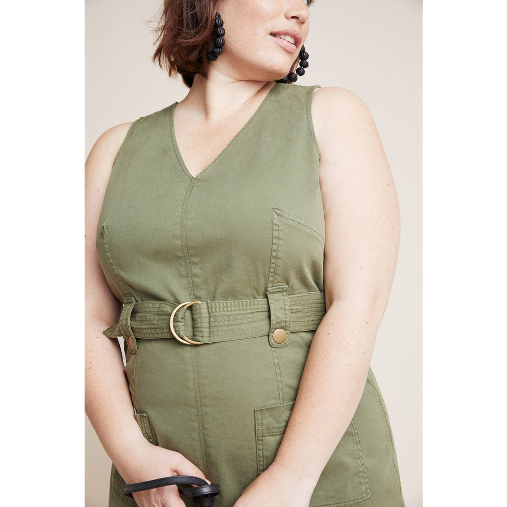 Anthropologie by Maeve Oona Utility Moss Mini Dress Size 20W Moss Green Anthropologie