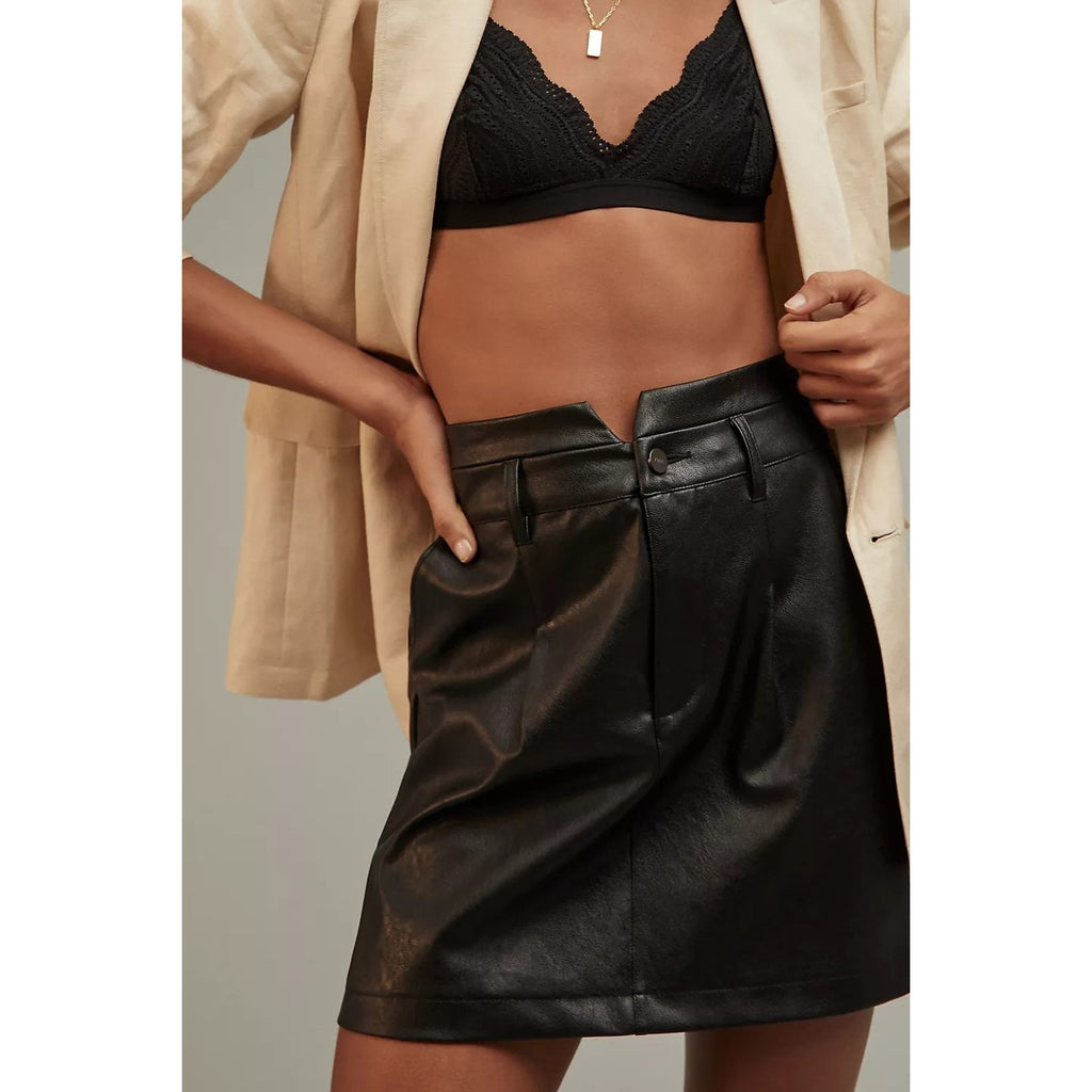 New Anthropologie Paige Vegan Leather Tie Mini Skirt $199 Sz 27 (4) BELTED Black