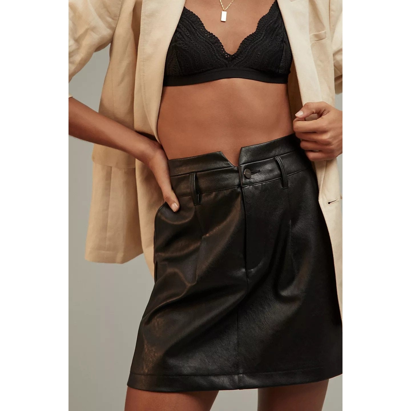 New Anthropologie Paige Vegan Leather Tie Mini Skirt $199 Sz 27 (4) BELTED Black