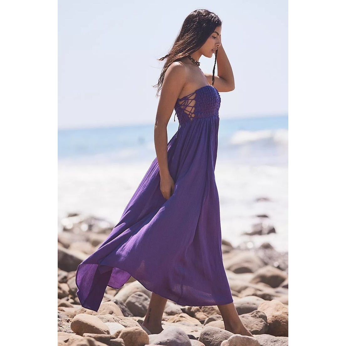 New Free People Turning Up The Temperature Maxi $118 SMALL Purple LACE-UP Sides