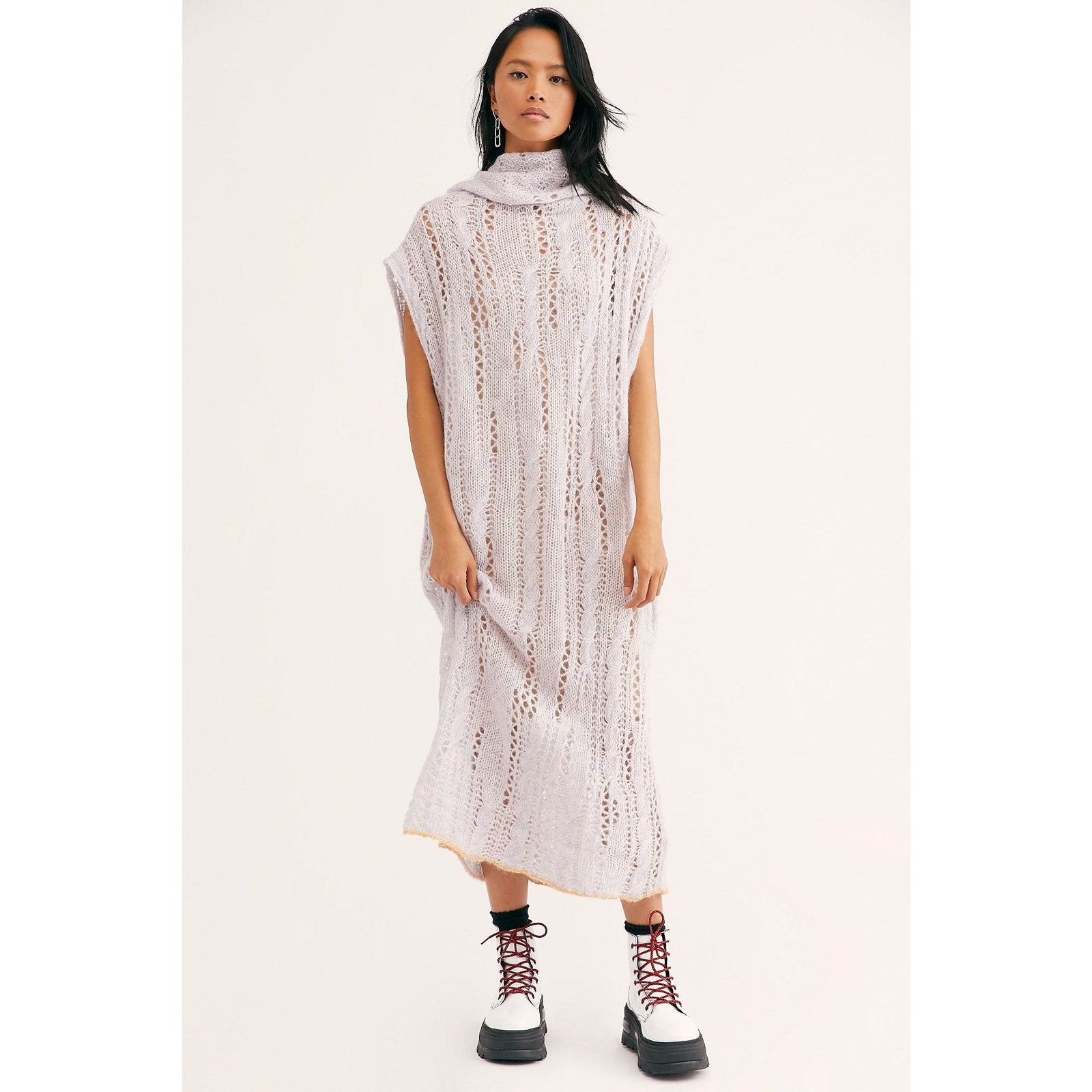 New Free People Pirouette Soft Semi Sheer Maxi Cowl Sweater $248 XS/S Lilac