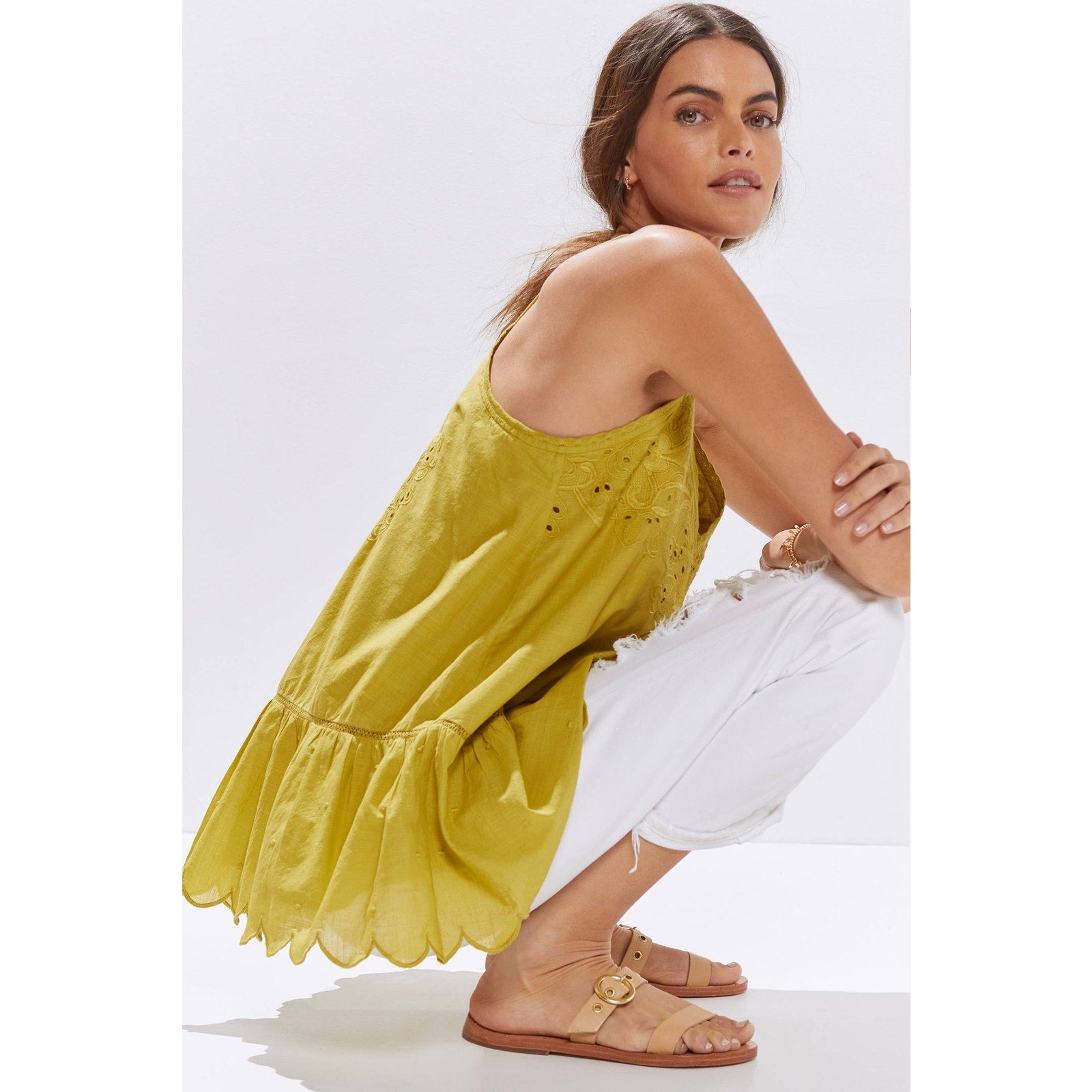 New Anthropologie Let Me Be Embroidered Lace Peplum Tank $148  Sz 4 Chartreuse