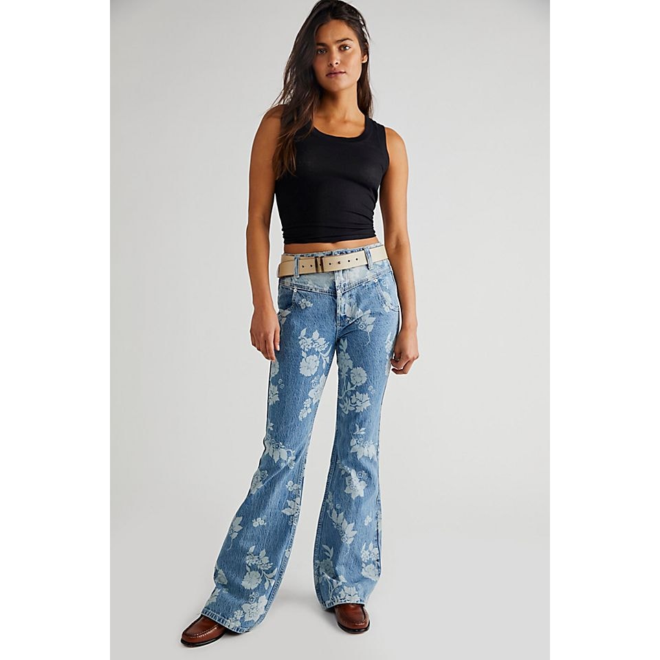 Free People WTF Naomi Floral Flare Jeans