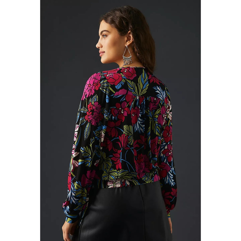 New Anthropologie Tiny Finley V-Neck Long Sleeve Top $98 X-SMALL Floral Motif