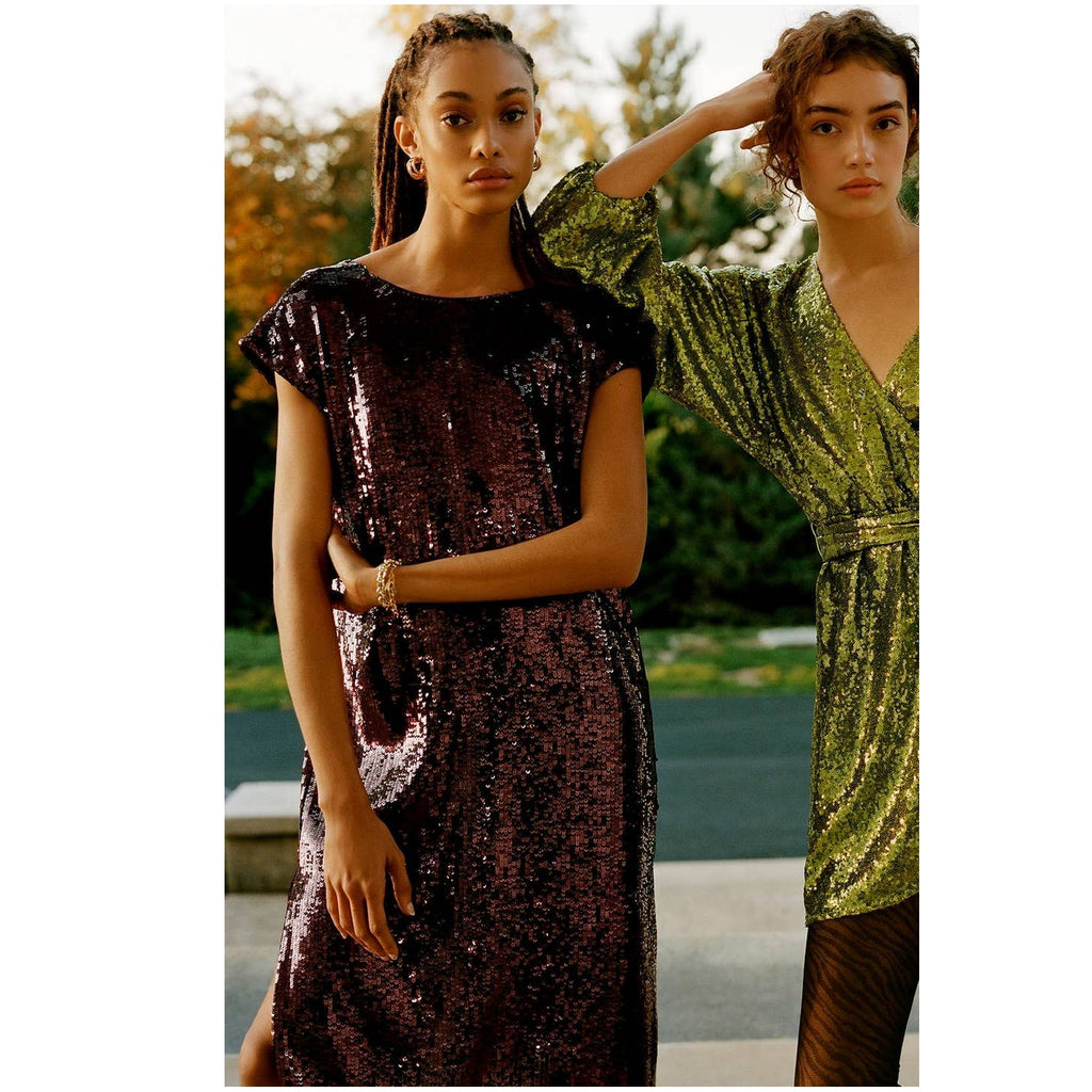 New Anthropologie Maeve Kara Sequined Mini Dress $168 X-SMALL Wine