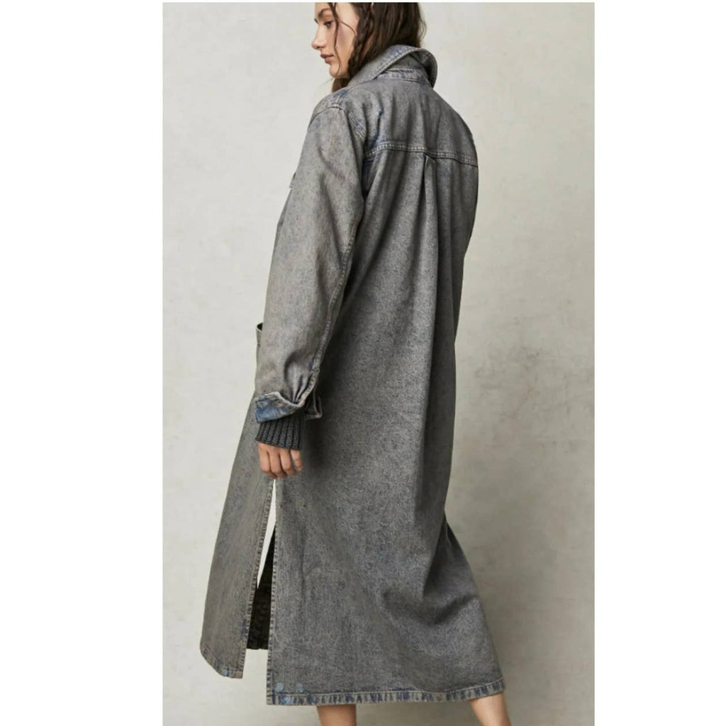 New Free People Anna Lou Denim Duster $168 X-SMALL Washed Out Blue