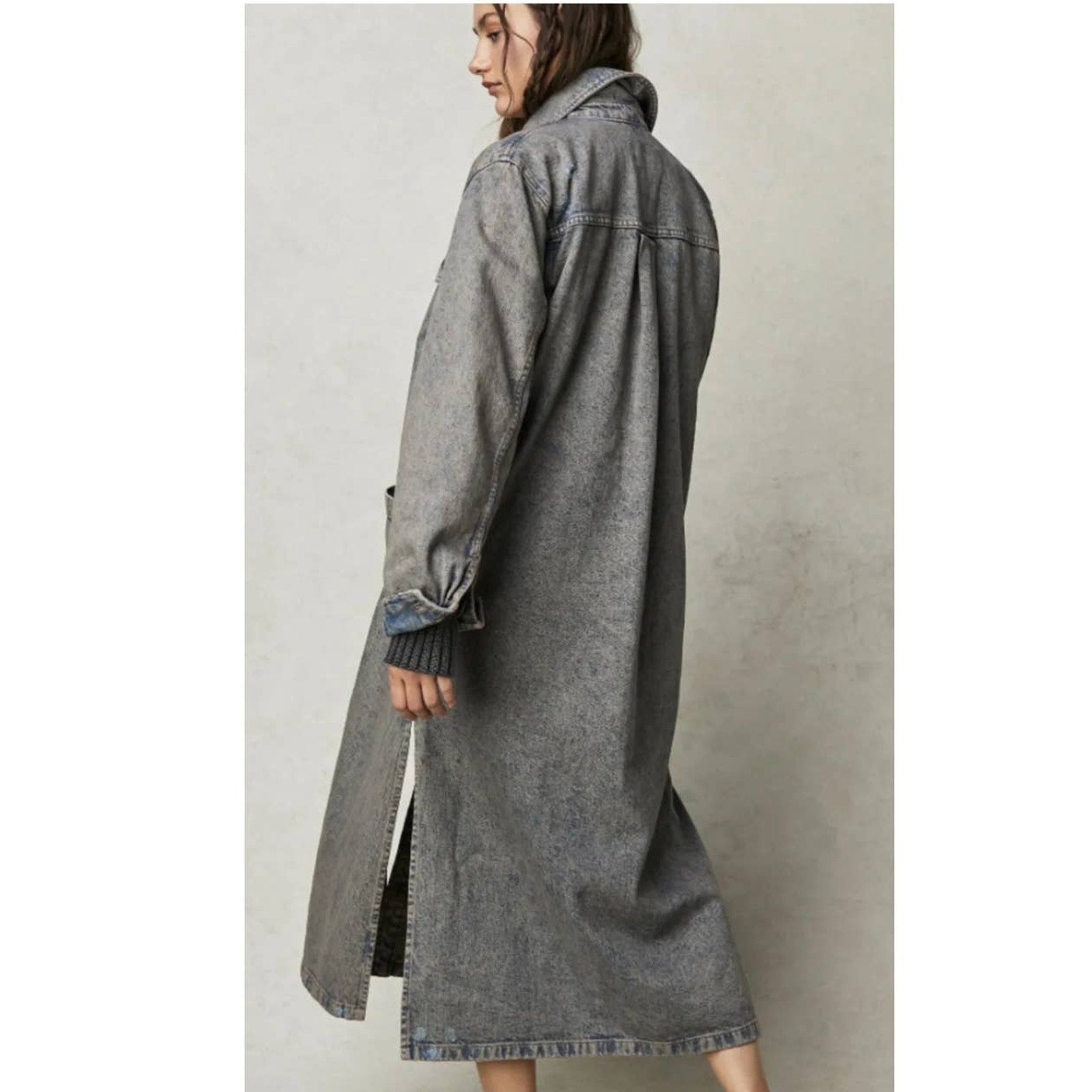 New Free People Anna Lou Denim Duster $168 X-SMALL Washed Out Blue
