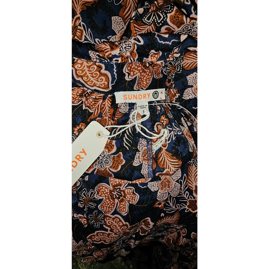 New Anthropologie Sundry Floral Boho Mini Dress $284 SMALL Blue Oversized