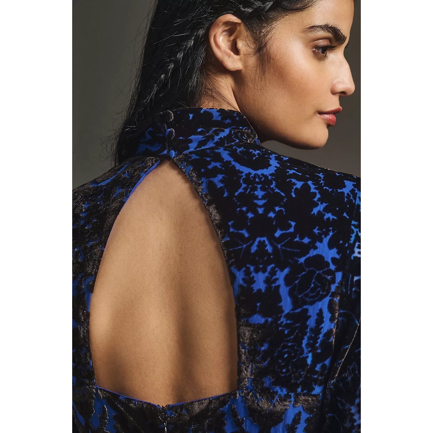 New Anthropologie Mock-Neck Velvet Mini Dress $180 SIZE 6P Petite Blue/Black