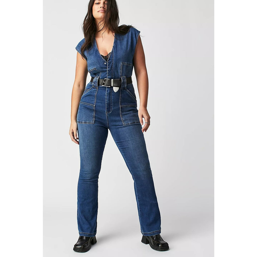 Free People Wtf Crvy Hyde Park Stretch Denim Jumpsuit