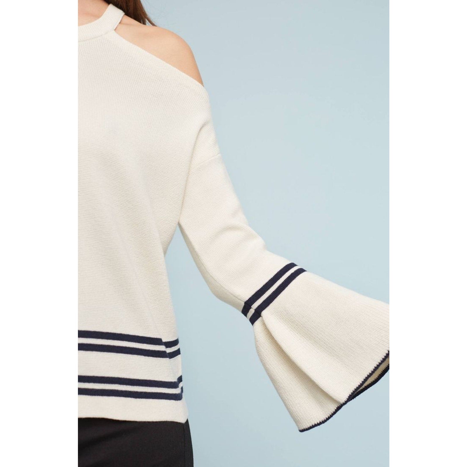 New Anthropologie Leandre Open-Shoulder Flutter Long Sleeve Top $88 XS Ivory