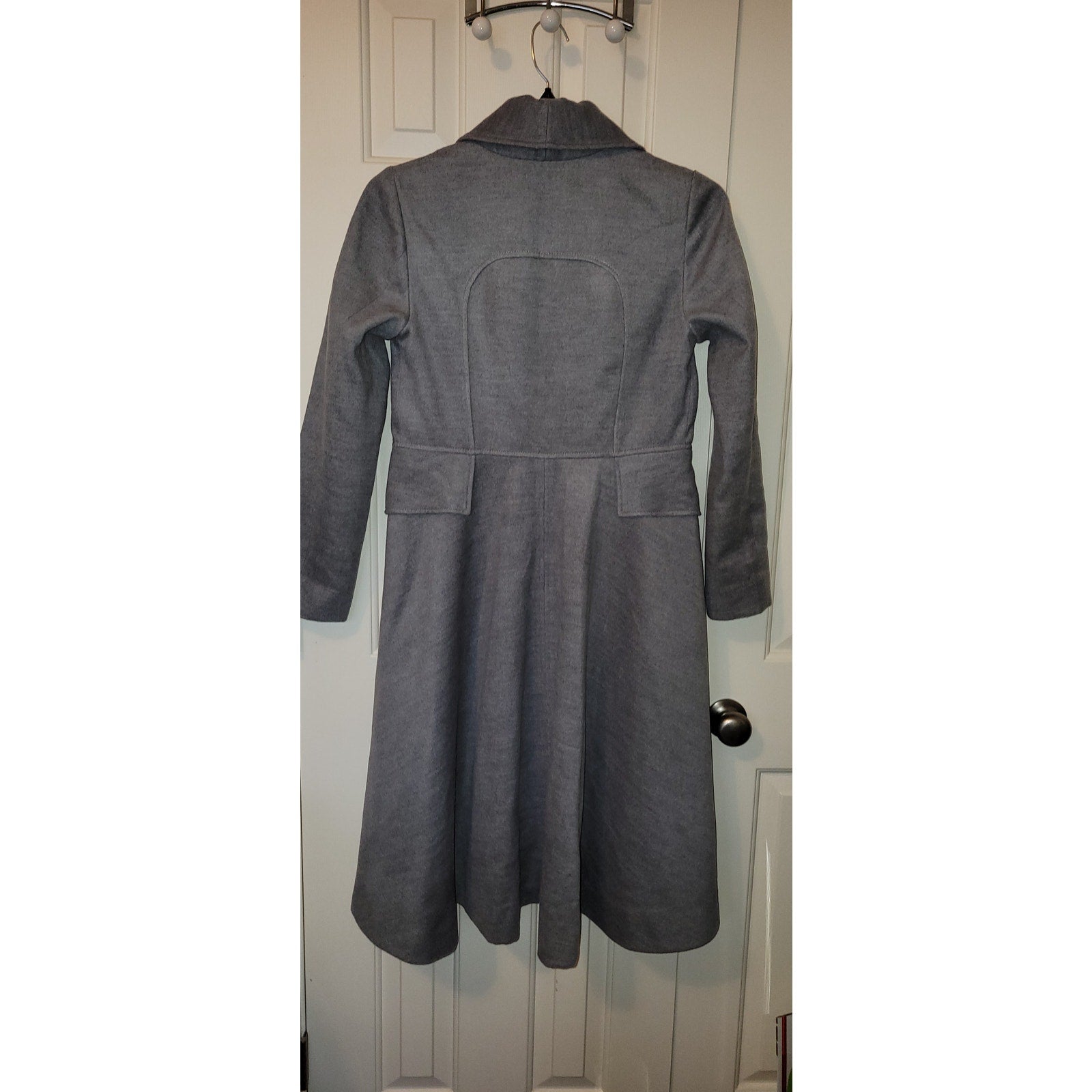 New Anthropologie Shawl Collar Midi Coat $285 GRAY Size 4 Fitted Waist