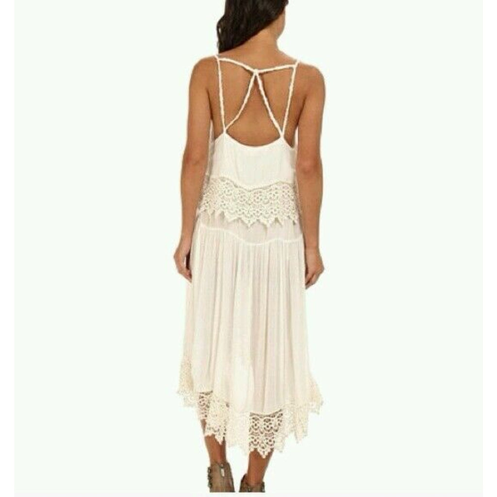 New Free People Intimately Star Crochet Crepe Midi Slip Dress $128 Size XS Ivory