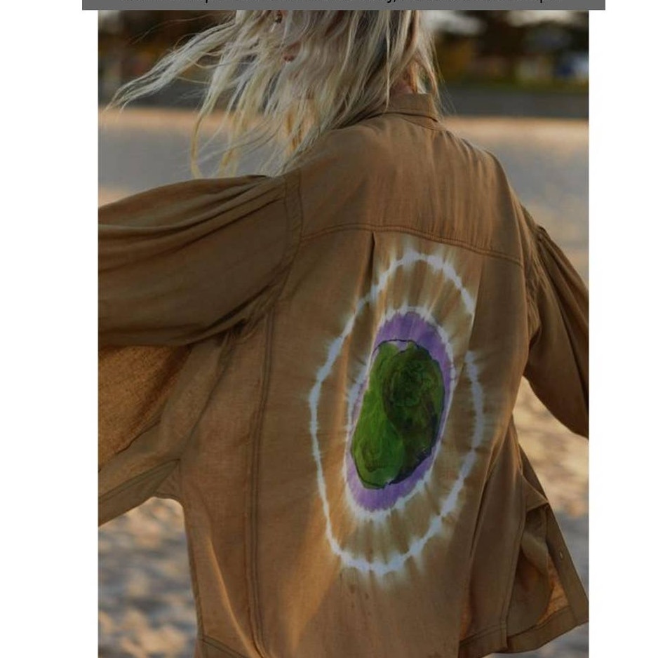 New Free People WTF Yin Yang Tie Dye Graphic Buttondown $198 SMALL Boho
