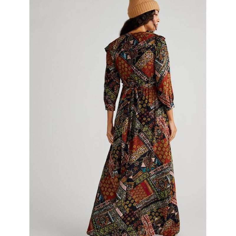 New Free People Lennon Maxi Dress  $168 X-SMALL Black Combo Vintage Insp Print