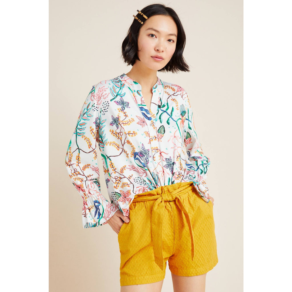 New Anthropologie Cadiz Top by Aldomartins $148 SMALL Floral Long-Sleeve Blouse