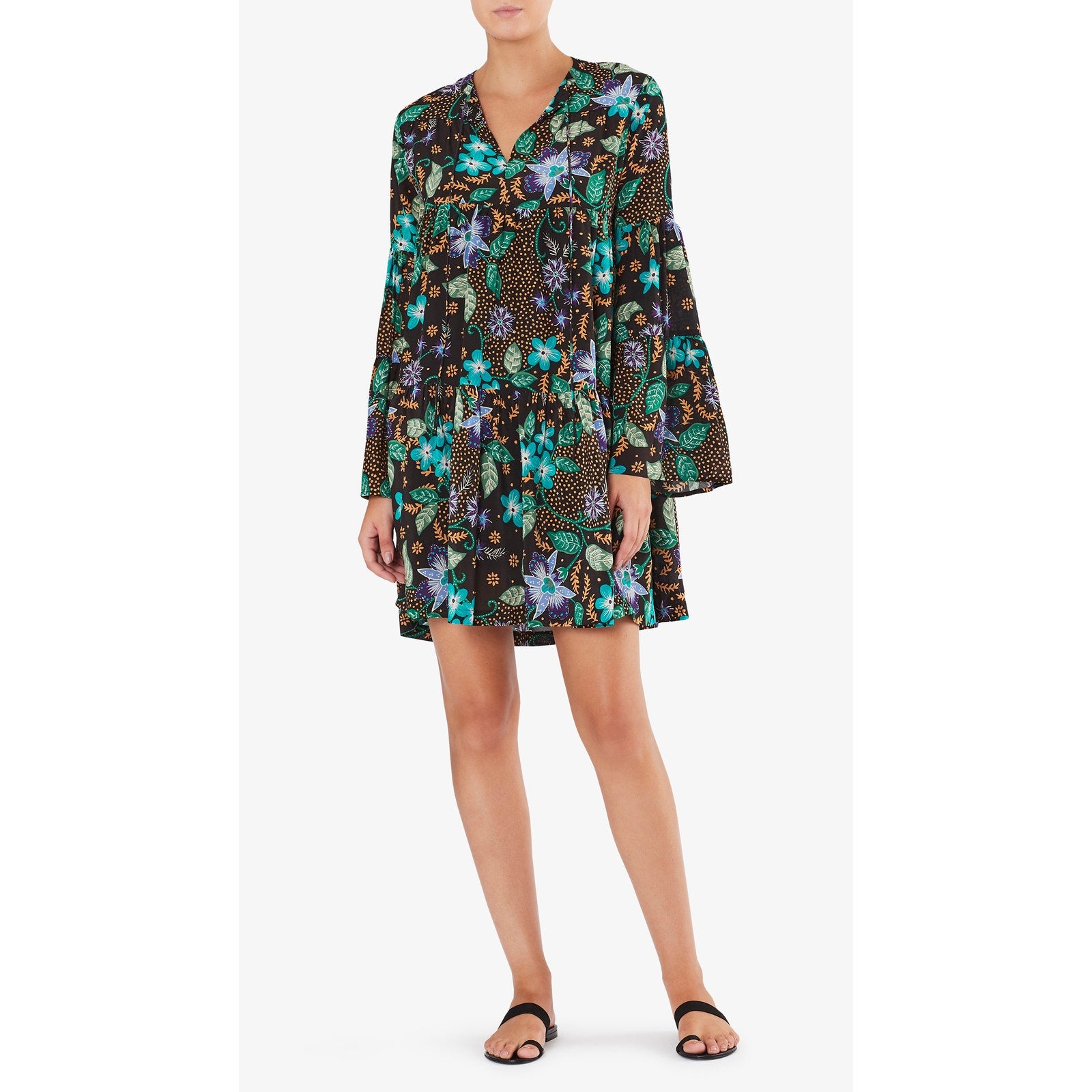 New Warm Silk Garden Tiered Floral Boho Mini Dress $450 SMALL US 4 (1)