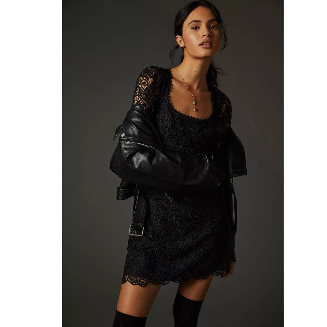 Anthropologie Maeve Embroidered Lace Mini Dress SIZE 6 Black Anthropologie