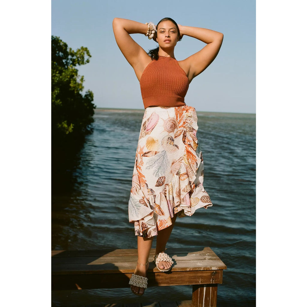 New Anthropologie Maeve A-Line Wrap Midi Skirt $170 PLUS 16W Sea Shell