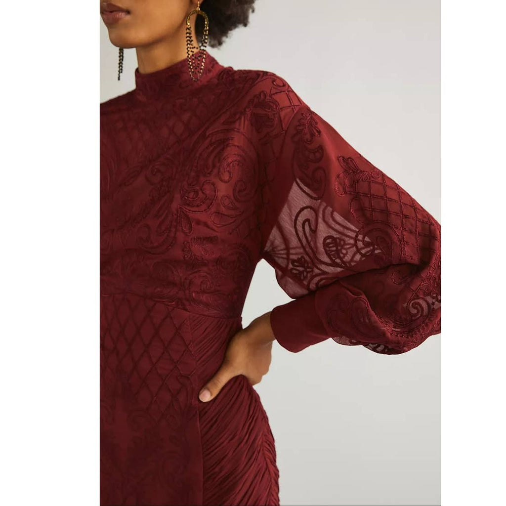 New Anthropologie Lace Mini Dress Not So Serious by Pallavi Mohan SIZE 8 Wine