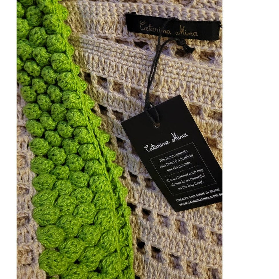 New Catarina Mina Crochet Top ONESIZE Beige Green Handmade Crochet