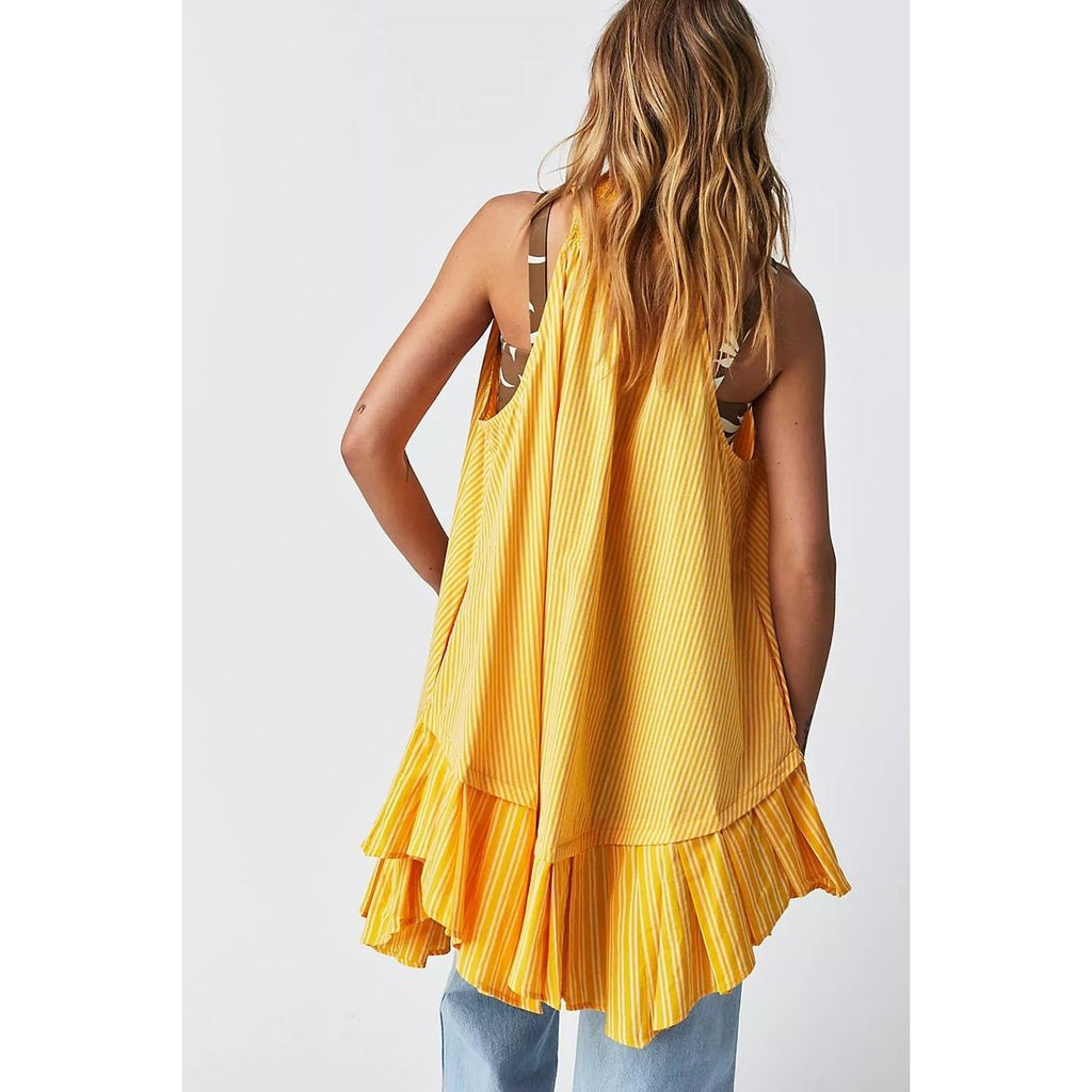 New Free People Be Real Button Front Tunic Mini Dress $128 SMALL Yellow Boho