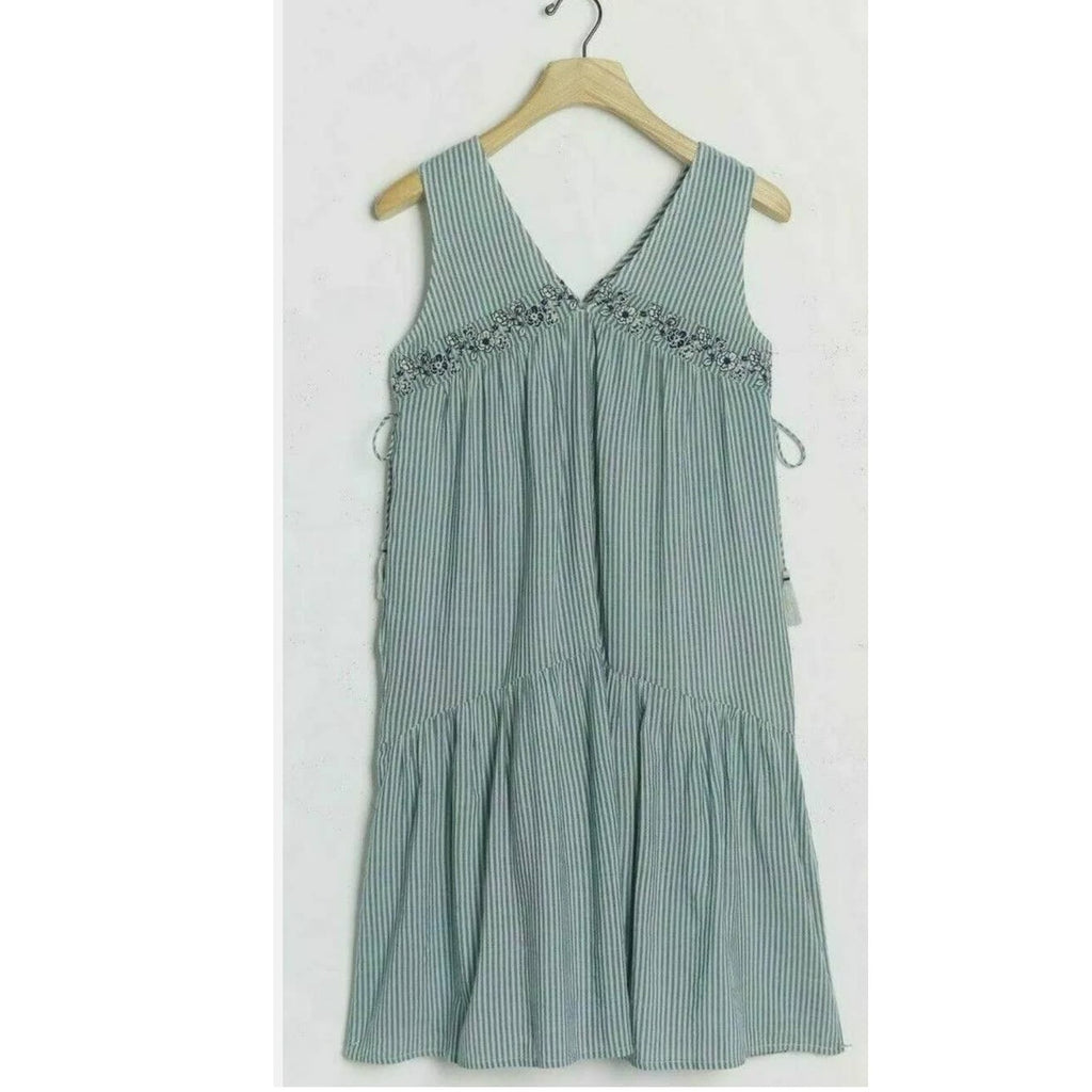 New Anthropologie Aida Floral Embroidered Mini Dress $148 SMALL Blue Striped