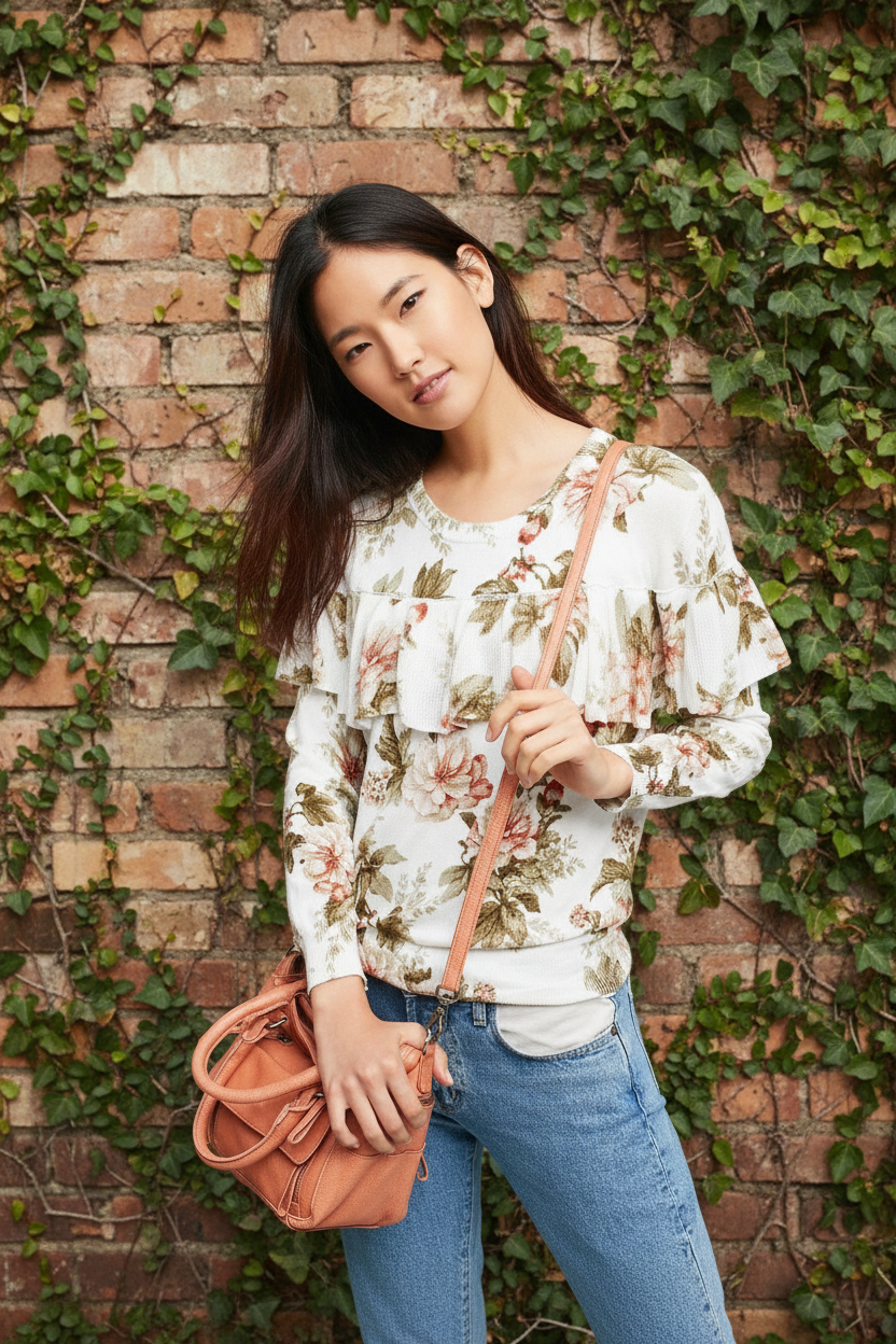 New Anthropologie Floral Ruffled Pullover by Harlyn $118 Size Small Long Sleeve Anthropologie