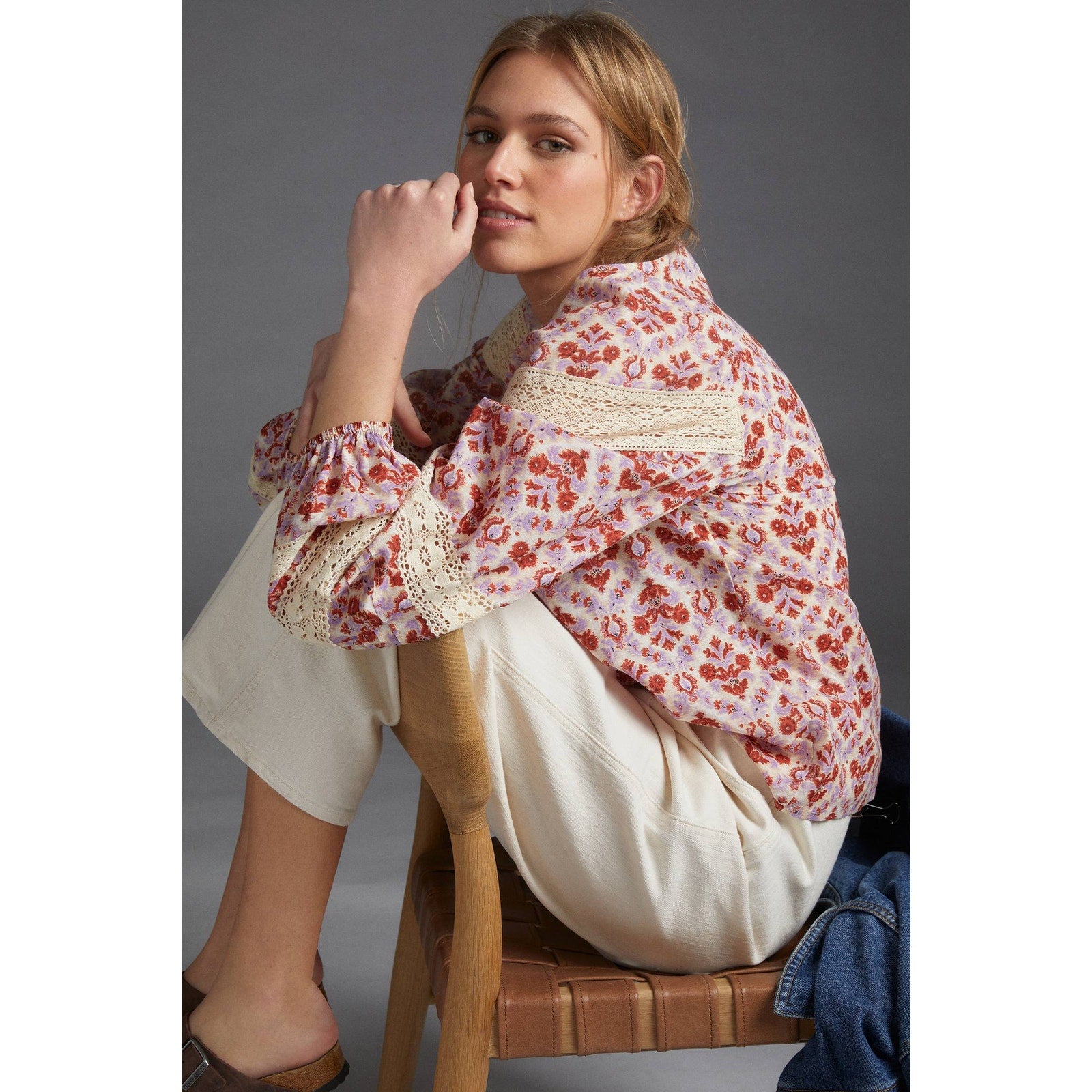 New Anthropologie Eze Sur Mer Yvonne Lace Boho Chic Blouse $98 SMALL Floral Geo