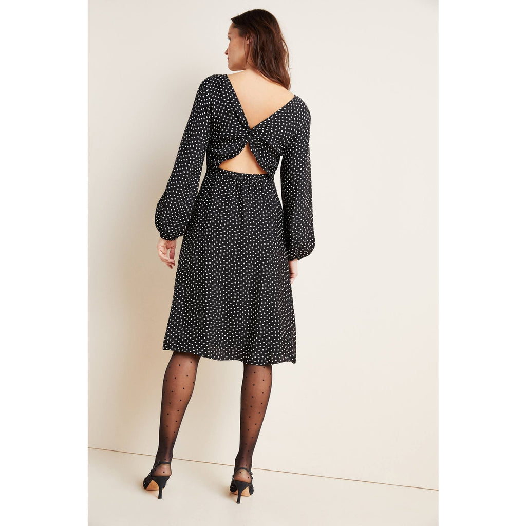 New Anthropologie Agatha Long Sleeve Midi Dress $160 SIZE 2 B&W Polka Dot
