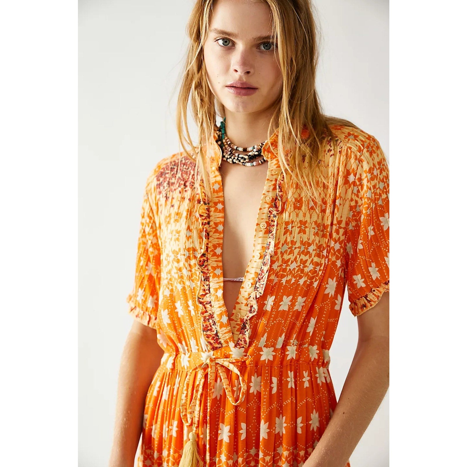 New Free People Rare Feelings Tiered Maxi Dress $148 X-SMALL Orange Boho Floral