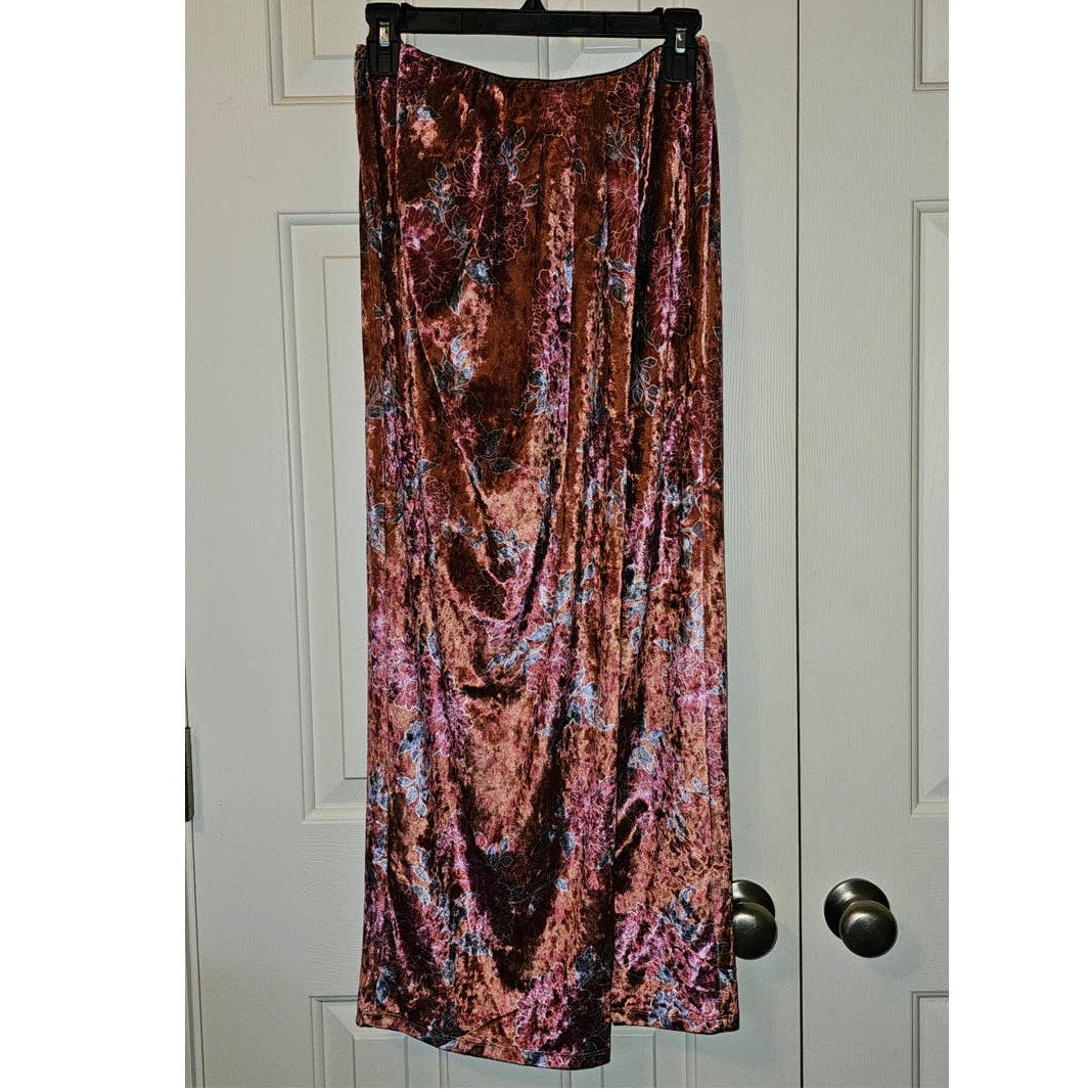New Free People Poets Velvet Sarong Floral Midi Skirt $128 SMALL Rust