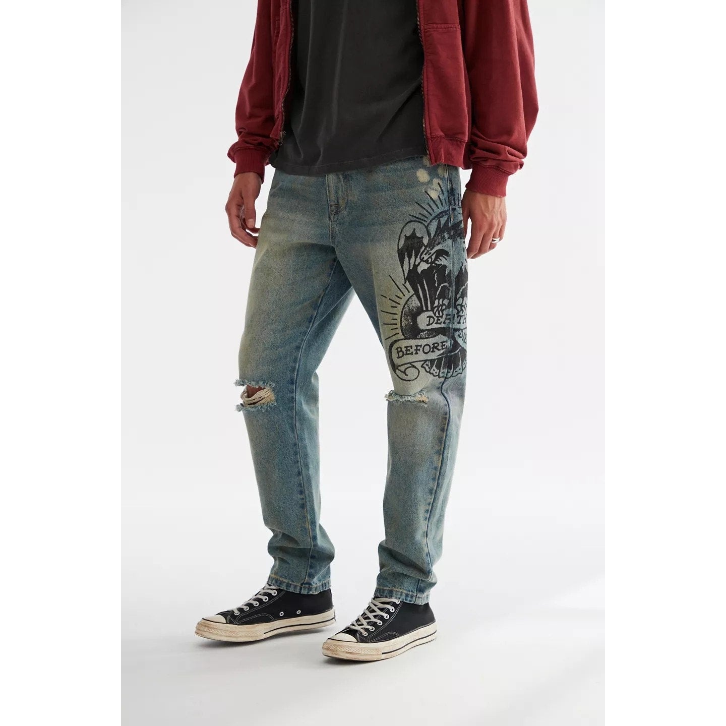 New Urban Outfitters Ed Hardy Graphic Slim Taper Jeans $175 SIZE 32