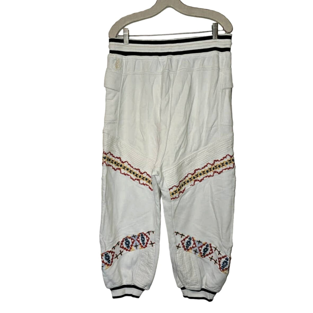 New Free People Crystal Sports Embroidered Harem Jogger Pants $198 LARGE White