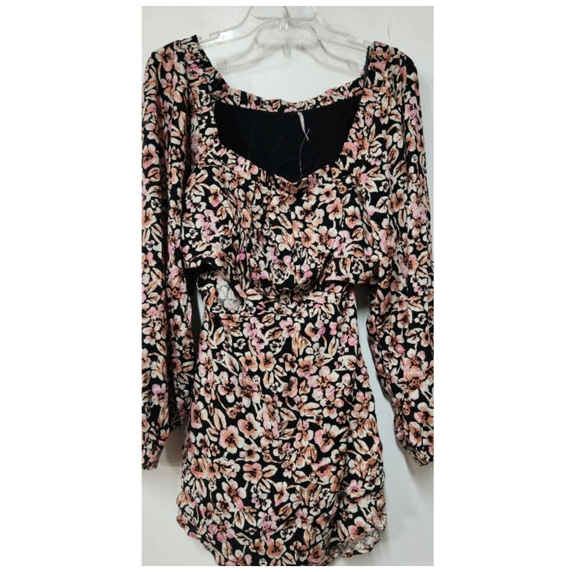 New Free People Jael  Boho Floral Printed Mini Dress $128 MEDIUM Black