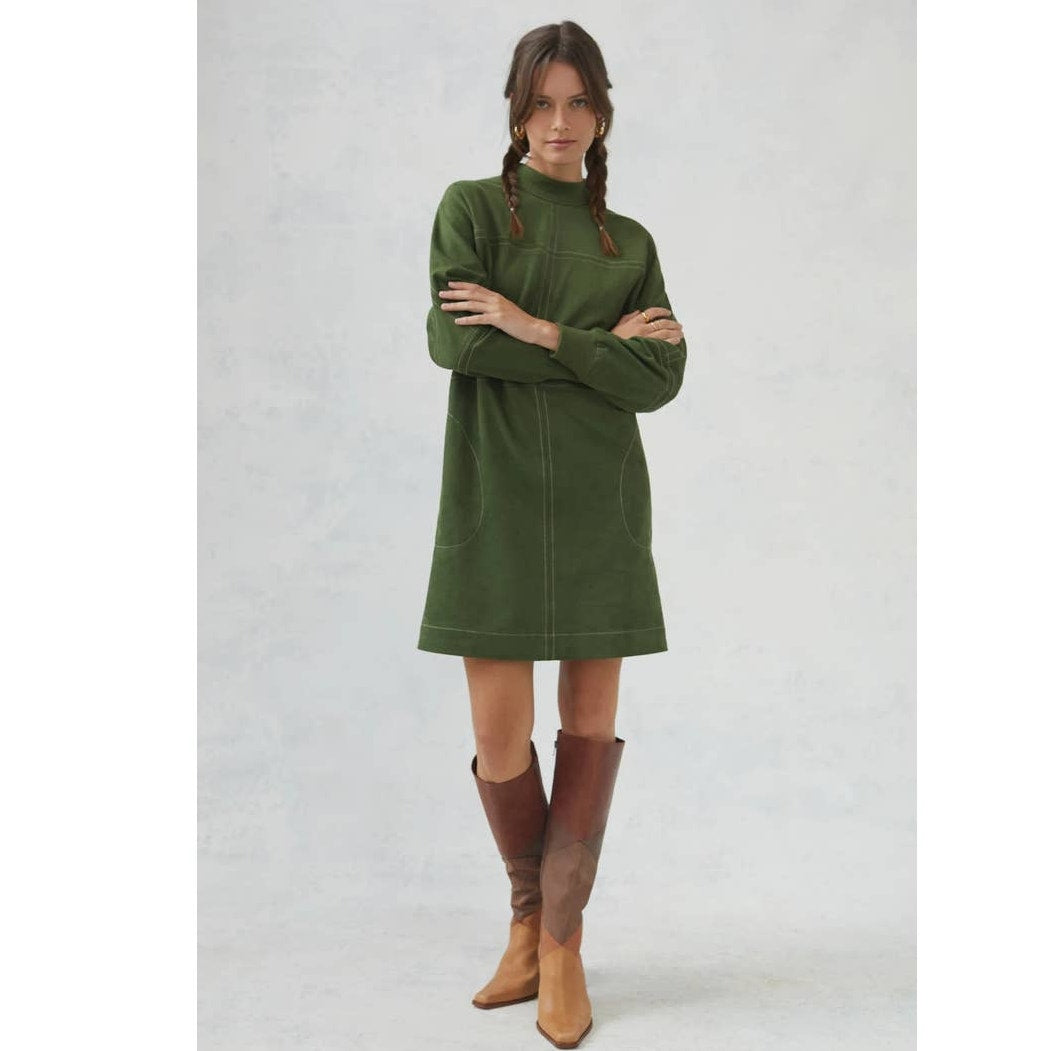 New Anthropologie Faux Suede Mock Neck Tunic Dress $160 SMALL Green