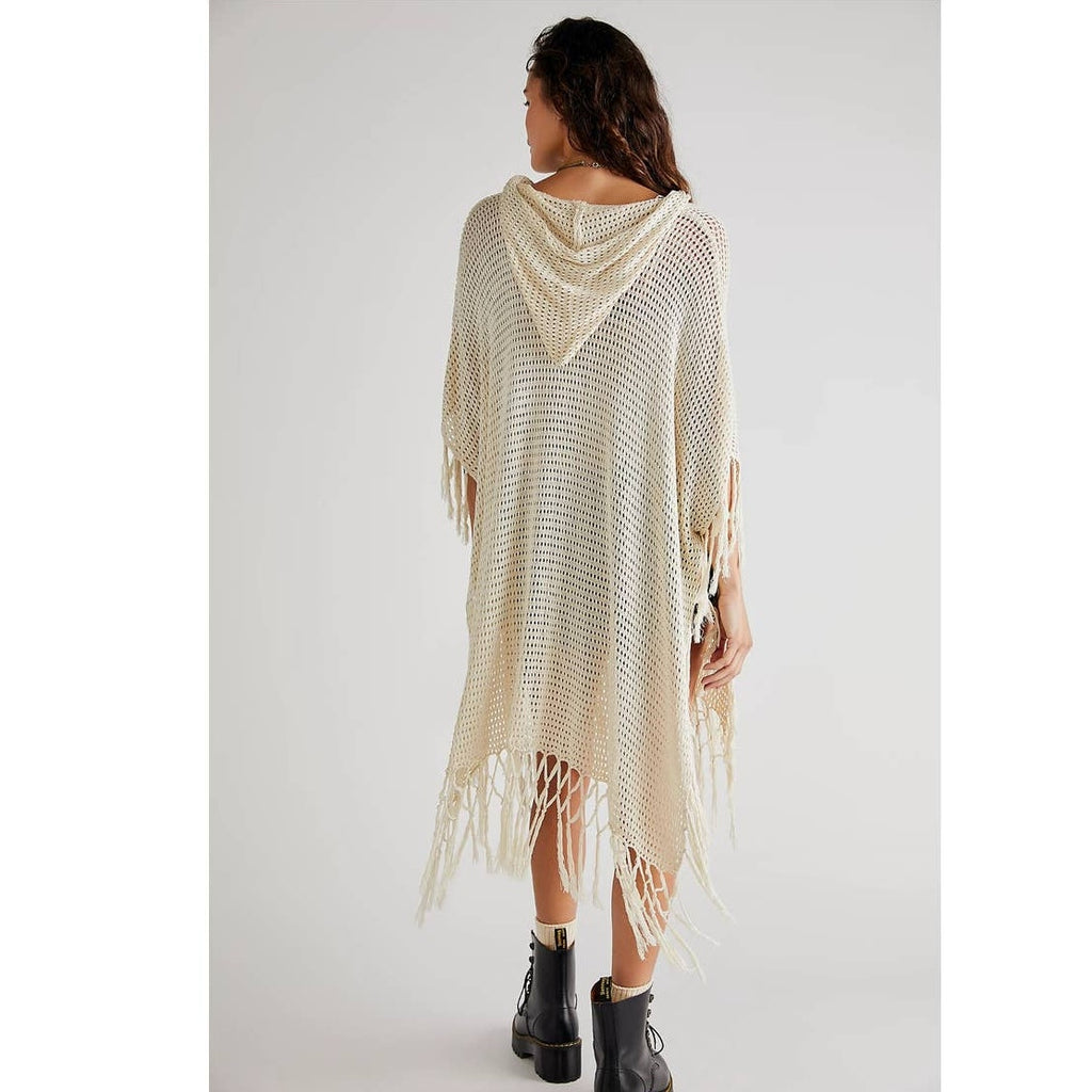 Free People Summer House Crochet Hooded Fringe Poncho